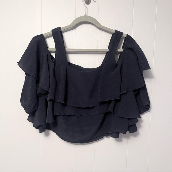 A piece apart Viga cold shoulder silk ruffle top size M blue - Picture 5 of 11